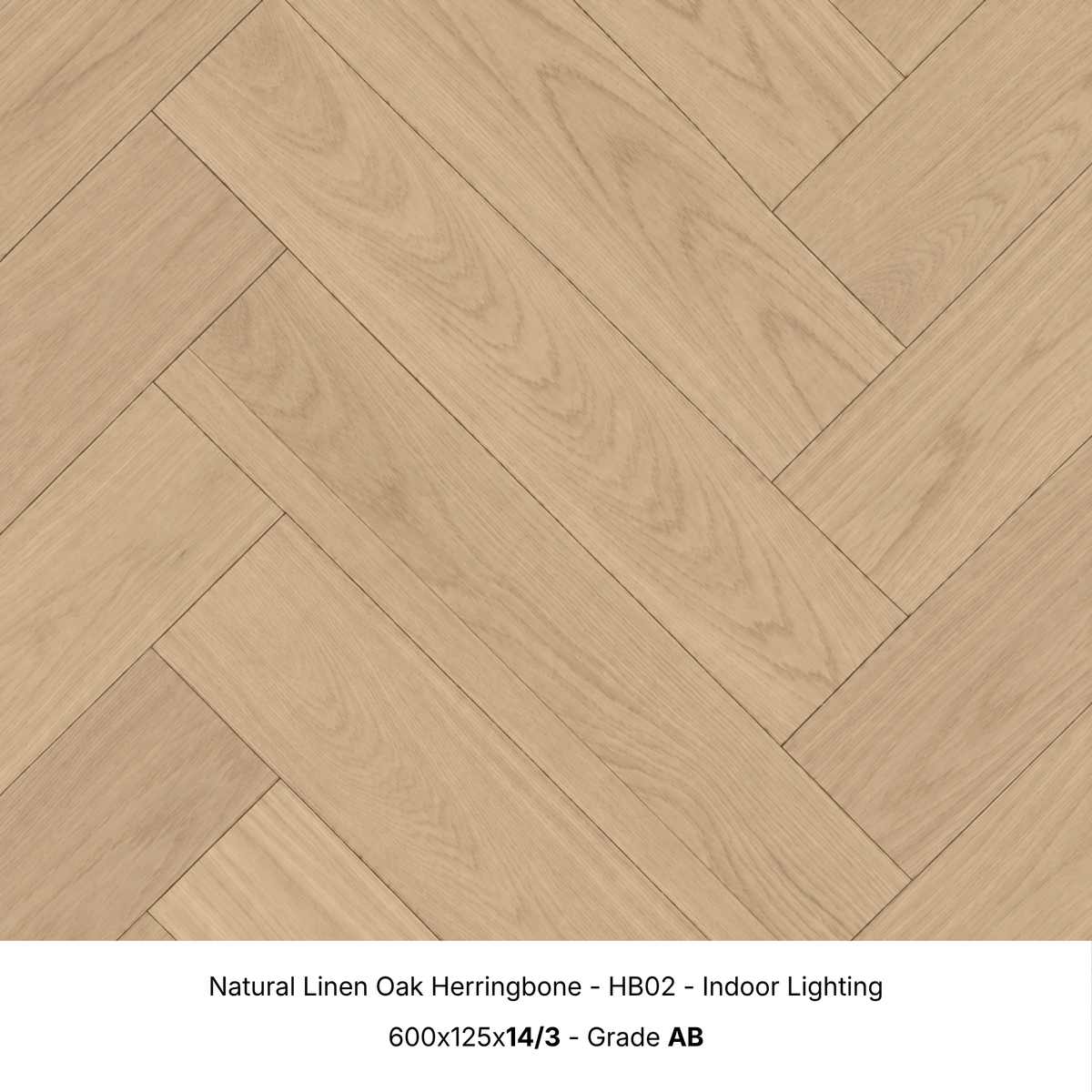 Natural Linen Oak engineered herringbone timber flooring under indoor lighting
