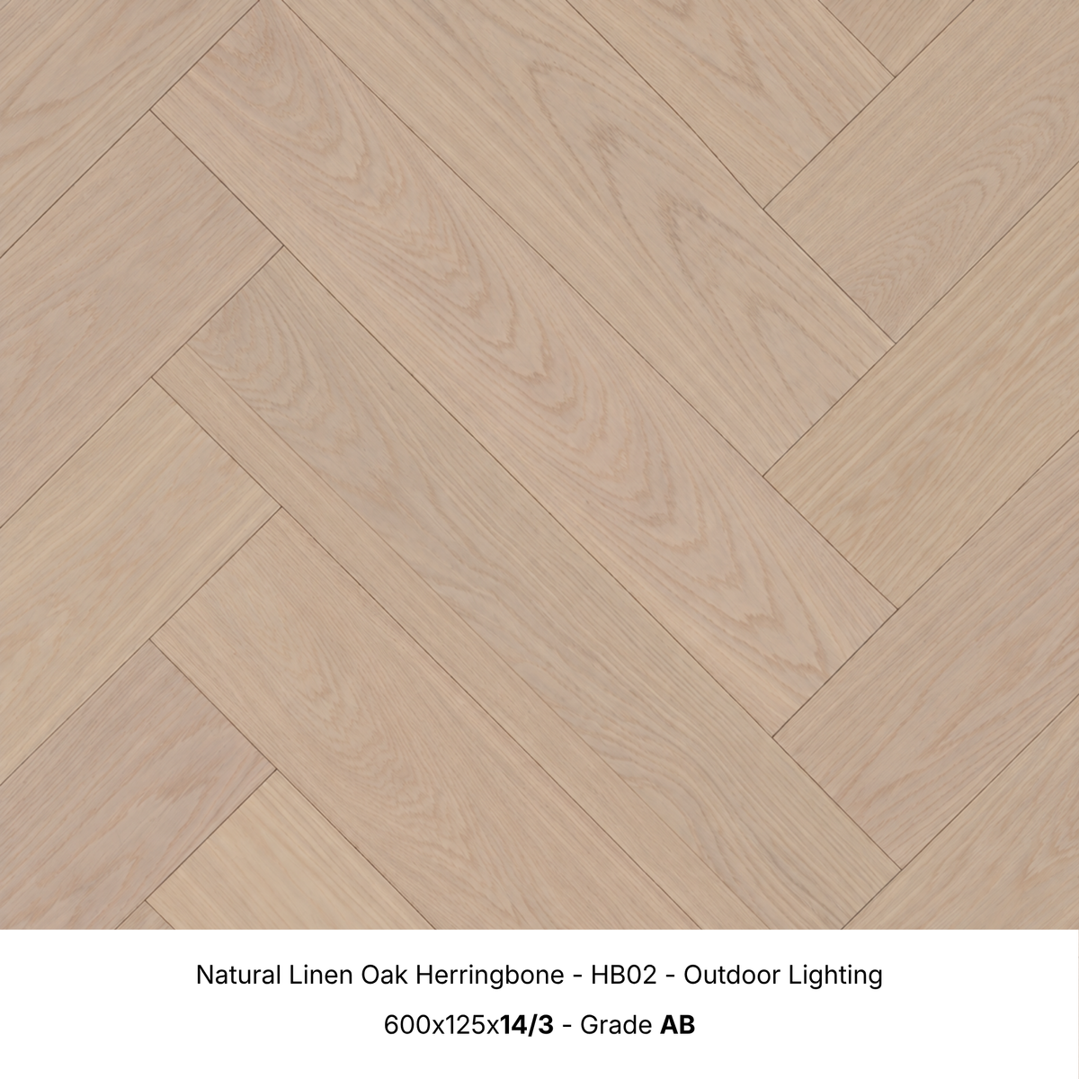 Natural Linen Oak engineered herringbone timber flooring under natural outdoor lighting