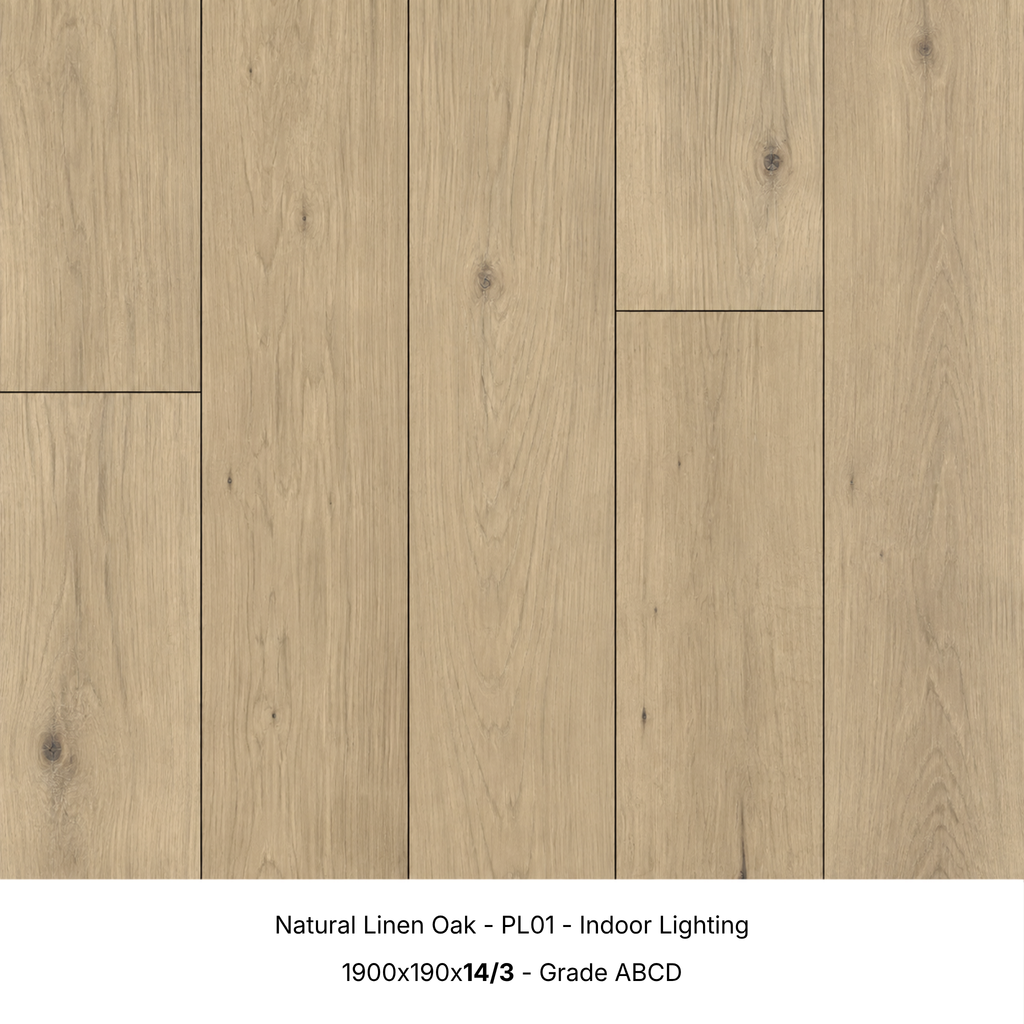 Natural Linen Oak engineered timber flooring under indoor lighting