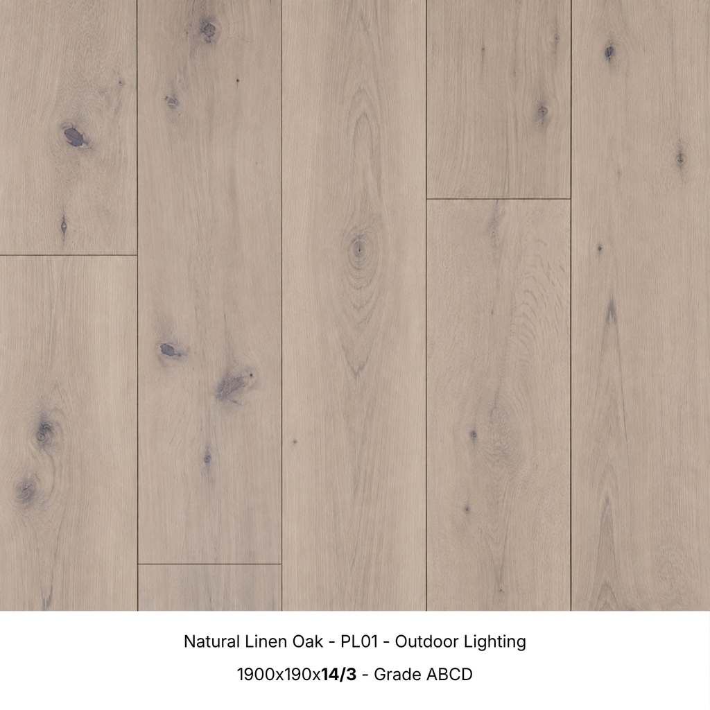 Natural Linen Oak engineered timber flooring under natural outdoor lighting