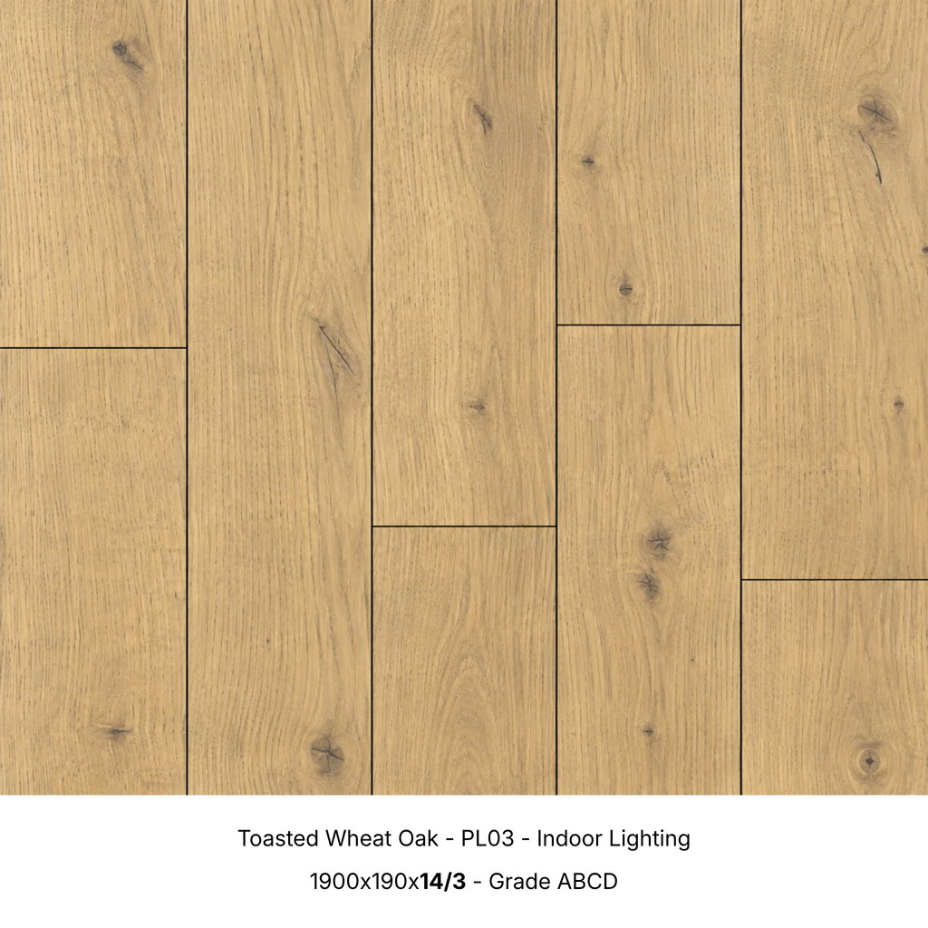 Toasted Wheat Oak engineered timber flooring under indoor lighting