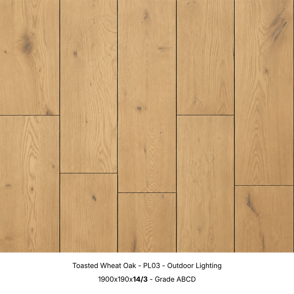 Toasted Wheat Oak engineered timber flooring under natural outdoor lighting